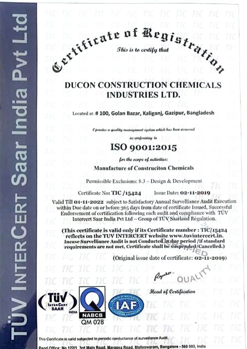 ISO Certificate of Ducon Construction Chemicals Industries Ltd ISO Certificate of Ducon Construction Chemicals Industries Ltd